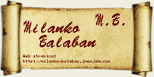 Milanko Balaban vizit kartica